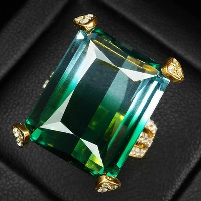 Anillos de oro de 24 quilates de plata de ley 925 de 22,20 quilates con baguette de turmalina verde azul Estate Foto 1 de 4