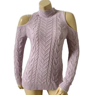 Suéter New York & Company Mujer XS Púrpura Tejido Cabe Hombro Frío Cuello Simulado Foto 1 de 4