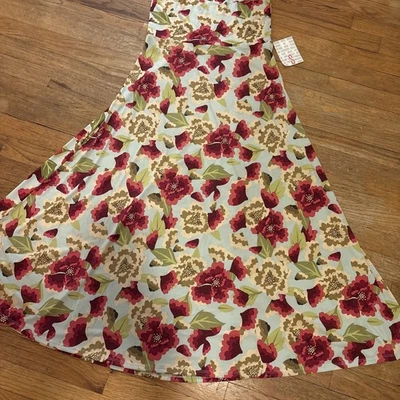 Vestido Falda LuLaRoe MAXI Verde Rojo Tostado Pensamiento Peonía Elástica Pequeño 6/8   Foto 1 de 3