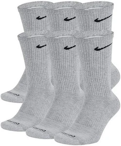 NIKE Dri-Fit Training PLUS MAX Cushioned Crew Socks, Wolf Grey, Large, 6-Pk - Picture 1 of 1