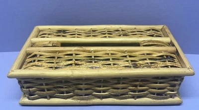 Cubierta de caja de mimbre ratán bambú tejido natural costa boho rectangular vintage Foto 1 de 4