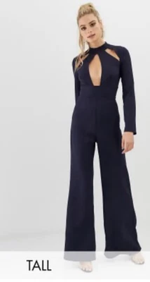 Missguided Navy Cut-Out Plunge Jumpsuit – Tall Size 8 (NWT) - image 1 of 4