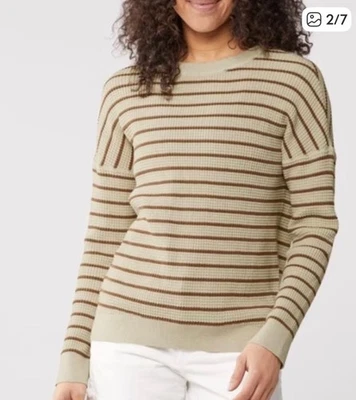 REI Cooperative Wallace Lake Waffle Sweater Shore Stripe Ecru Size Small - Image 1 of 4