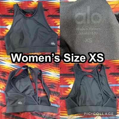 Sujetador deportivo Alo Yoga inclinado cuello alto recorte espalda elástico entrenamiento gris para mujer XS Foto 1 de 4