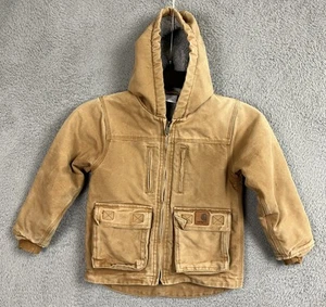 Carhartt Canvas Chore Coat Brown YOUTH Kids Size 5 Sherpa Lined Hooded CP8419 - Picture 1 of 24