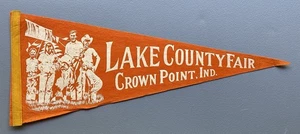 Vintage Lake County Fair Crown Point Indiana 29 Zoll Wimpel mit toller Farbe früh - Bild 1 von 3