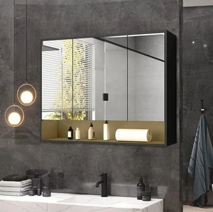 Bathroom Mirror Wall Cabinet LED Light Medicine Makeup Storage Shelves Organiser - Picture 1 of 12