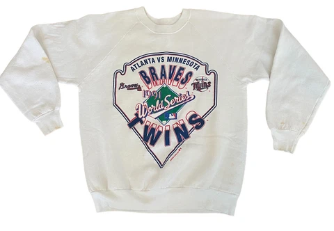 VINTAGE ATLANTA BRAVES MINNESOTA TWINS 1991 WORLD SERIES MLB SWEATSHIRT LARGE Cover