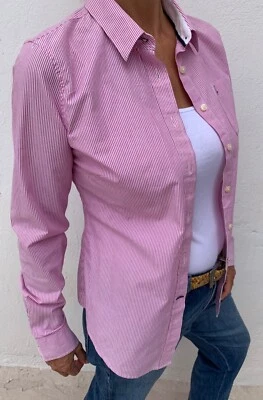 JACK WILLS shirt Size 12 UK striped PINK & WHITE Cotton 100% Vintage RRP£159 - Image 1 of 4