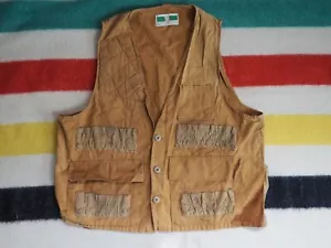 VTG 70s Game Winner Brown Light Canvas Hunting Shooting Field Vest XL Mens - Picture 1 of 8