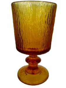Vtg Mid Century Modern 5" Sandwich Glass Glassware Amber Footed Drinking Goblet - Picture 1 of 6
