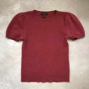 Saks Fifth Avenue 100 % Kaschmir Puffärmel Pullover Oberteil gedecktes Ziegelrot Small - Bild 1 von 5