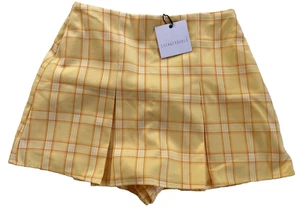 Luck & Trouble Graduation Mini Skort Women’s 10 Yellow Check Plaid New w Tags - Picture 1 of 12