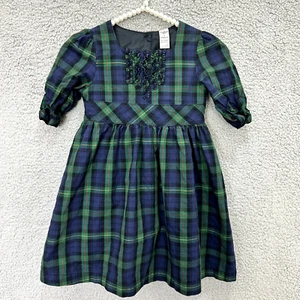 OshKosh B'Gosh dress Girl's 4T green tartan Plaid ruffle tie back holiday party - Picture 1 of 6