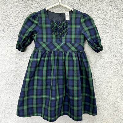 Vtg OshKosh B’gosh 4T Plaid Dress Green Navy Tartan Holiday Preppy Cottagecore - Image 1 of 4