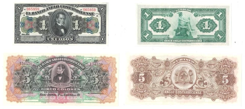 1917 Costa Rica 1 & 5 Colones Pick# S121r & S122r 2 Note Set Remainders #959 Cover