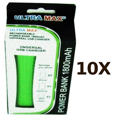 Banco de alimentación USB universal 10X verde Ultramax 1800 mAh para iPhone teléfono inteligente tableta Foto 1 de 2