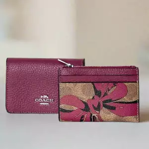 Coach Card Holder Mini Wallet Red Bow Signature Canvas CZ447 Double - Picture 1 of 6