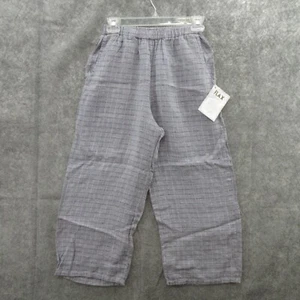 FLAX Designs Women Pedal Pusher Pants P Gray 100% Linen Side Pockets Pull On New - Picture 1 of 14