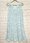 Large New Baby Blue Cotton Knit Floral Print Nightgown Eyelet Lace Ruffles White