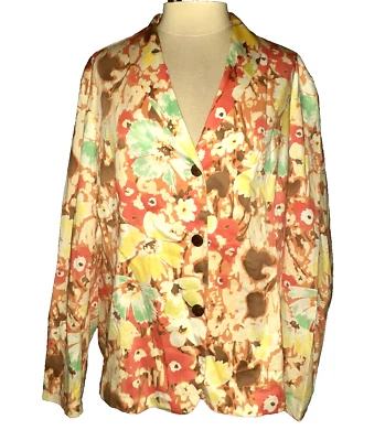 Chaqueta COLDWATER CREEK Talla Grande 2X Marrón Naranja Amarillo Floral Manga Larga Foto 1 de 4