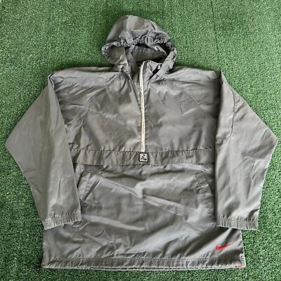 Vintage Y2K Nike Gray Red Half Zip Baggy Nylon Hooded Windbreaker Jacket Small - Image 1 of 4
