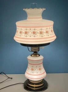 1978 Quoizel Abigail Adams 3-Way 28” Pink Poppy Hurricane Parlor Lamp GWTW VGC - Picture 1 of 24