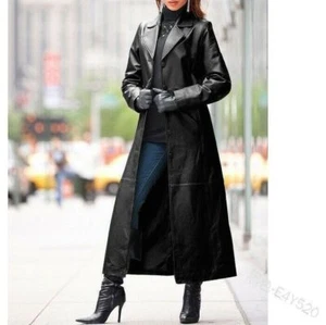 Gothic Jacket Ladies Leather Trench Coat Midlength Classic Retro Tops Outdoor XL - Picture 1 of 12