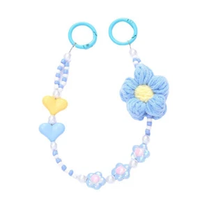 Plush Flowers Love Beaded Mobile Phone Chain Anti-Lost Lanyard Keychain Pend GF - Zdjęcie 1 z 17