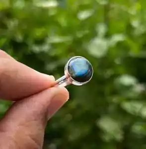 925 Sterling Silver, Labradorite Gemstone, Handmade Pinky Ring, Boho , All size - Picture 1 of 16