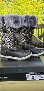 London Fog Womens MELTON 2 Snow Boots BB-Black Combo Lace Up Size 7M - Picture 1 of 11