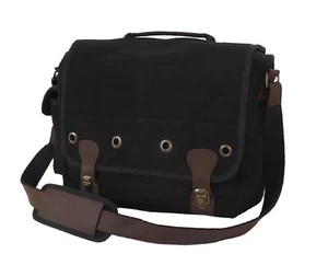 Bolso de lona trailblazer para computadora portátil negro con acentos de cuero marrón y correa para el hombro - Imagen 1 de 3