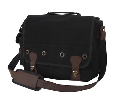 Холщовая сумка для ноутбука Trailblazer черная с коричневыми кожаными акцентами и плечевым ремнем - Изображение 1 из 3