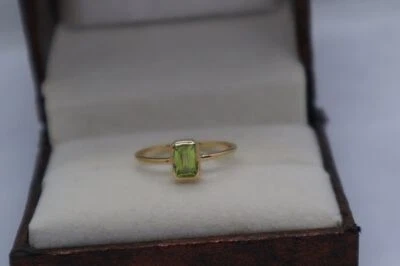 Natural Emerald Cut Peridot Gemstone Women Promise Ring 10k Yellow Gold Ring - Image 1 of 4