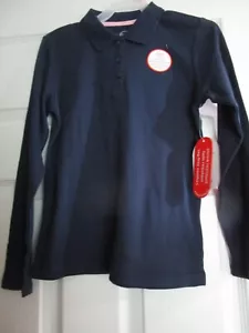 Girls Wonder Nation School Uniform Long Sleeve Interlock Polo Navy Size L 10-12 - Picture 1 of 4
