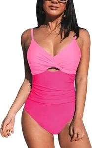 Size 16-18 (L) | Cupshe Twist Front Cutout Ruched Swimsuit | Pink | W76 - Picture 1 of 7