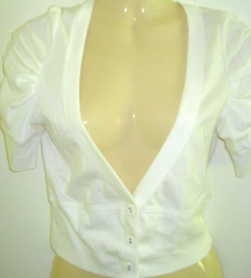 Women's Evie Winter White/Cream Cotton Ruched Short Sleeve Cardigan 6-8 UK - Image 1 of 3