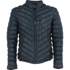 Men's Genuine Leather Puffer Jacket Long Sleeve Full Zipper Inside Pockets - Picture 1 of 17
