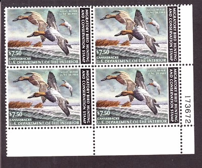 US RW49 Hunting Permit Duck Stamp Mint Plate Block of 4 VF-XF OG NH (01) - Image 1 of 2