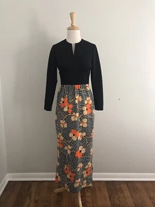 Vintage It's Better Size XS/S Black Floral Acrylic Double Knit Maxi Dress - Picture 1 of 11
