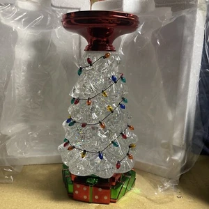 Bath & Body Works Water Globe Light Up Christmas Tree Pedestal Candle Holder NIB - Picture 1 of 3