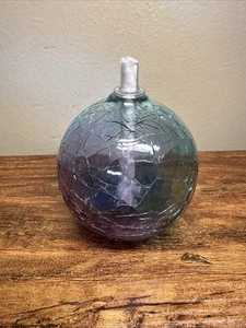 Vintage Art Blodgett Glass Oil Lamp Beautiful Teal Aquamarine Hand Blown 3.5” - Picture 1 of 5