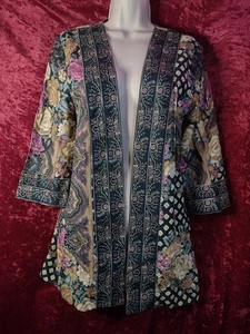 Vintage LADY CAROL gemischter Druck Cardigan Topper Kimono Kunst Blumen Boho 6P - Bild 1 von 7