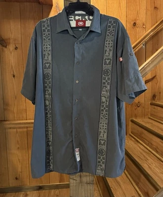 Ecko Gray XL Mobb Deep Nas Video It’s Mine 90s Button Up Shirt Tiny Hole Defect - Image 1 of 4