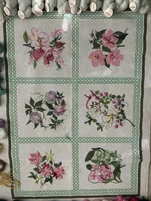 VNTG Large Needlepoint Rug Canvas Handpainted  Flowers with thread Paternayan - Image 1 of 4