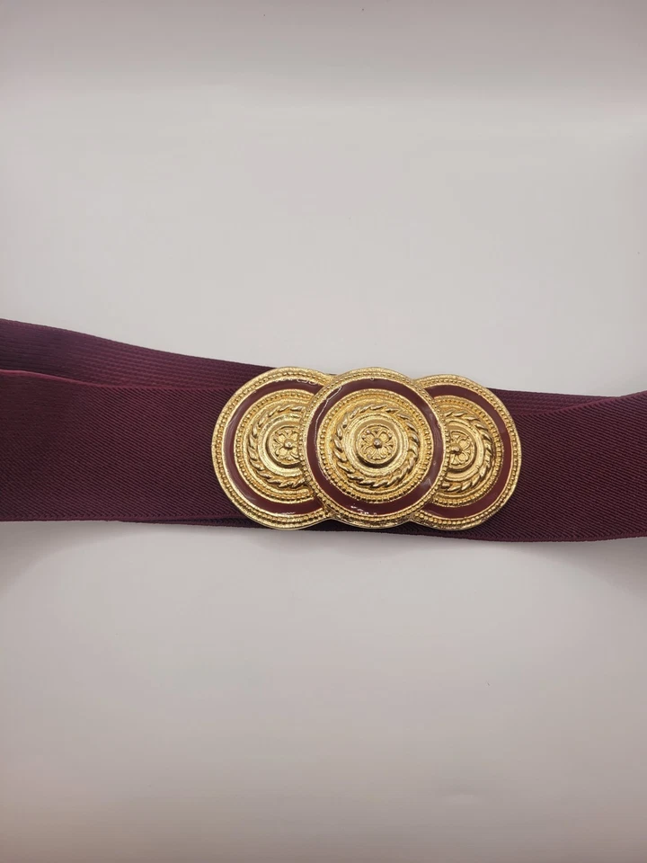 Vintage Signed Nani Lewis 1980's Gold Tone & Black Belt Buckle W/ Elastic Belt - Image 1 of 4