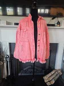 Chaqueta Jean Mujer Pequeña Coral Gran Tamaño Desgastada Boho Dobladillo Crudo Moda - Imagen 1 de 7