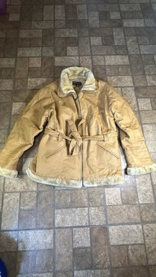 Abrigo Vintage 2 XL Cuero Borde Piel Oveja Cinturón Bronceado Colección Marcia Foto 1 de 4
