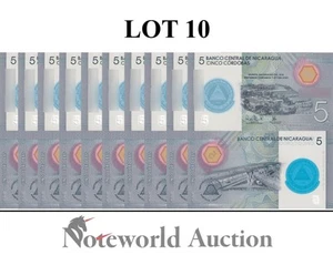 NICARAGUA 5 Cordobas 2019 P 219 COMM. Polymer Lot 10 pcs 1/10 Bundle UNC - Picture 1 of 4