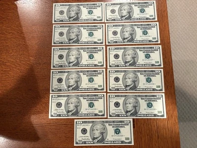 11 - 1999 $10 Consecutive Serial Numbered Star Notes Very Choice Gem Bu Cu FR SH - Image 1 of 3